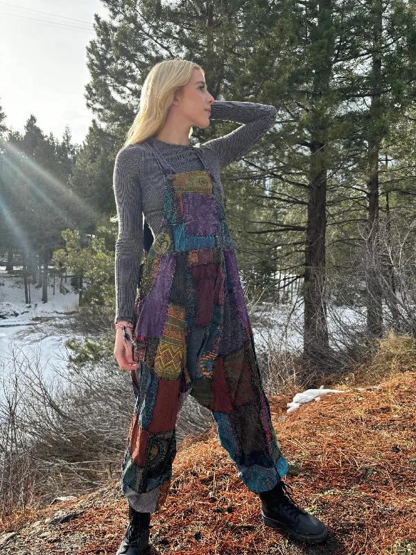 Overalls for travelers with hidden pocketsPatchwork Harem Overall
