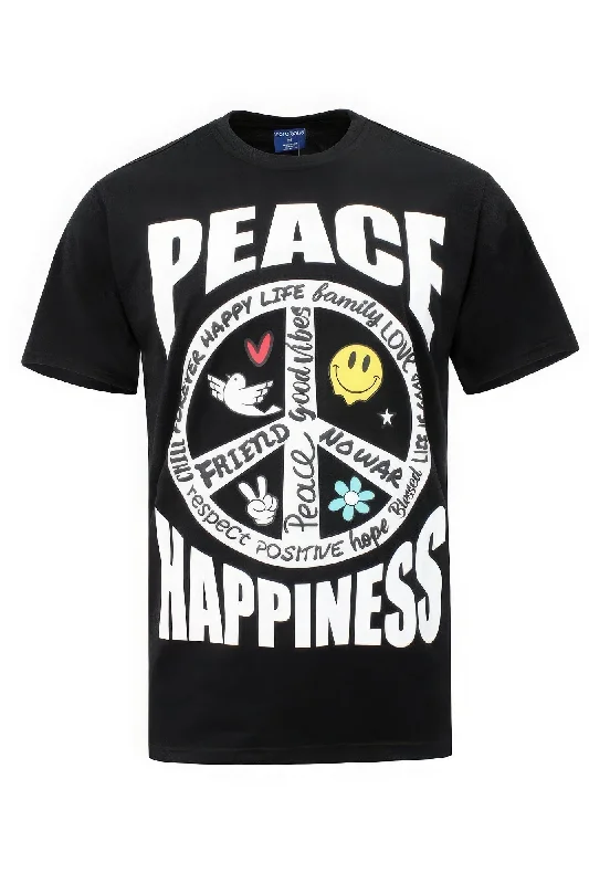 Men's slim - fit graphic t - shirts with vintage rock band printsPeace Happiness T-shirts