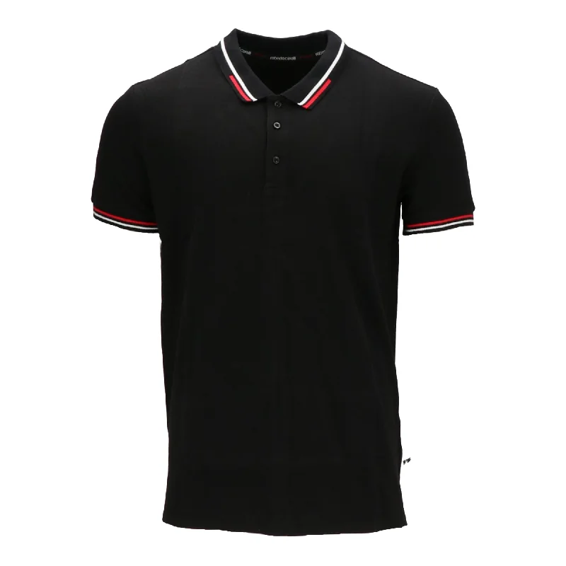 Men's ribbed t - shirts with a textured finish for added styleRoberto Cavalli Mens Black Polo Men's ribbed t - shirts with a textured finish for added styleRoberto Cavalli Mens Black Polo