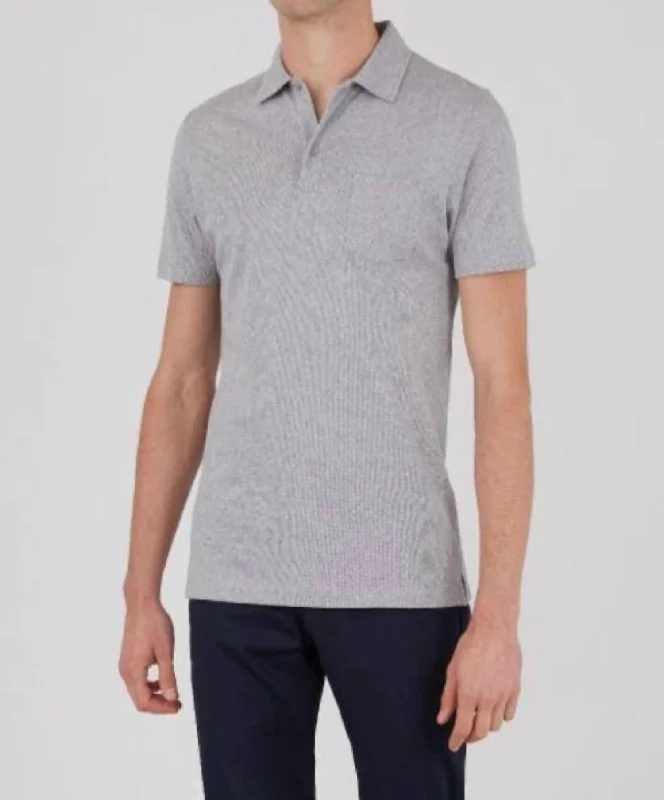 Men's button - front t - shirts with a unique artistic printShort Sleeve Riviera Polo In Grey Melange Men's button - front t - shirts with a unique artistic printShort Sleeve Riviera Polo In Grey Melange