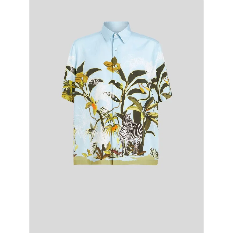Men's slim - fit graphic t - shirts with vintage rock band printsShort-sleeved Jungle Shirt Men's slim - fit graphic t - shirts with vintage rock band printsShort-sleeved Jungle Shirt