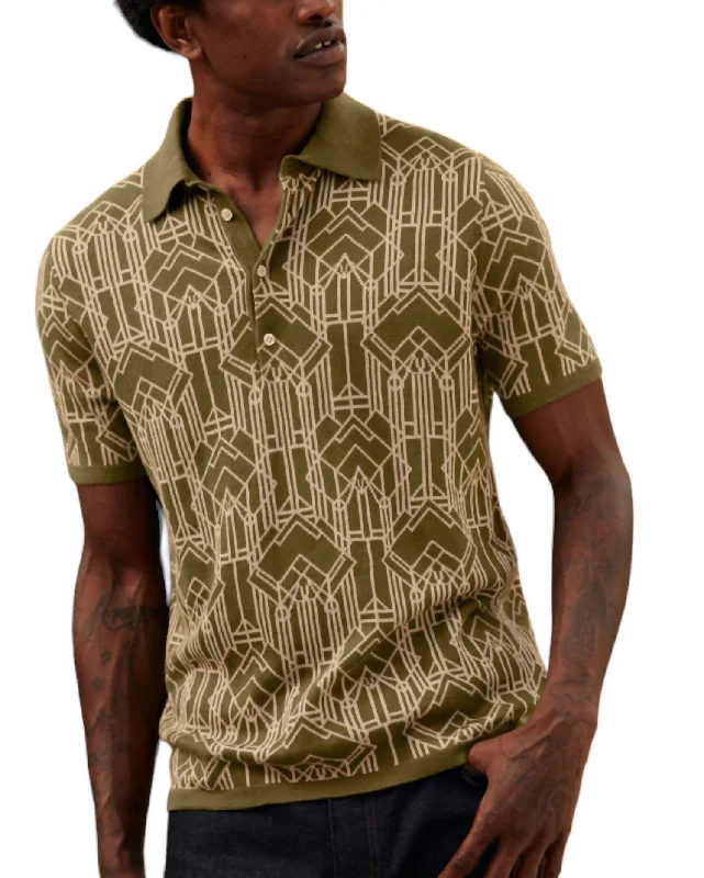 Men's mock - neck t - shirts with a modern and sleek styleStained Glass Sweater Polo In Olive Men's mock - neck t - shirts with a modern and sleek styleStained Glass Sweater Polo In Olive
