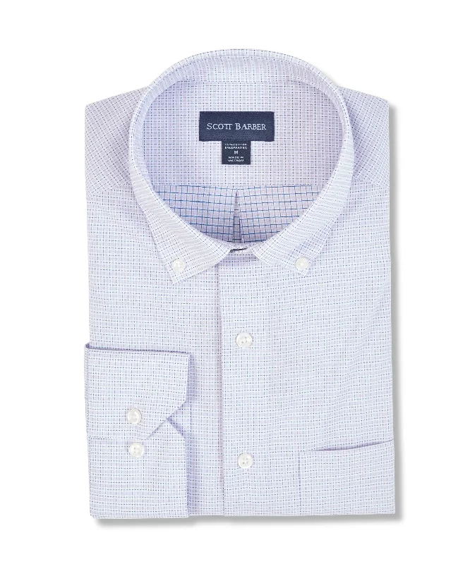 Men's short - sleeve linen t - shirts for summer beach outingsStretch Performance Dobby Check, Lilac Men's short - sleeve linen t - shirts for summer beach outingsStretch Performance Dobby Check, Lilac