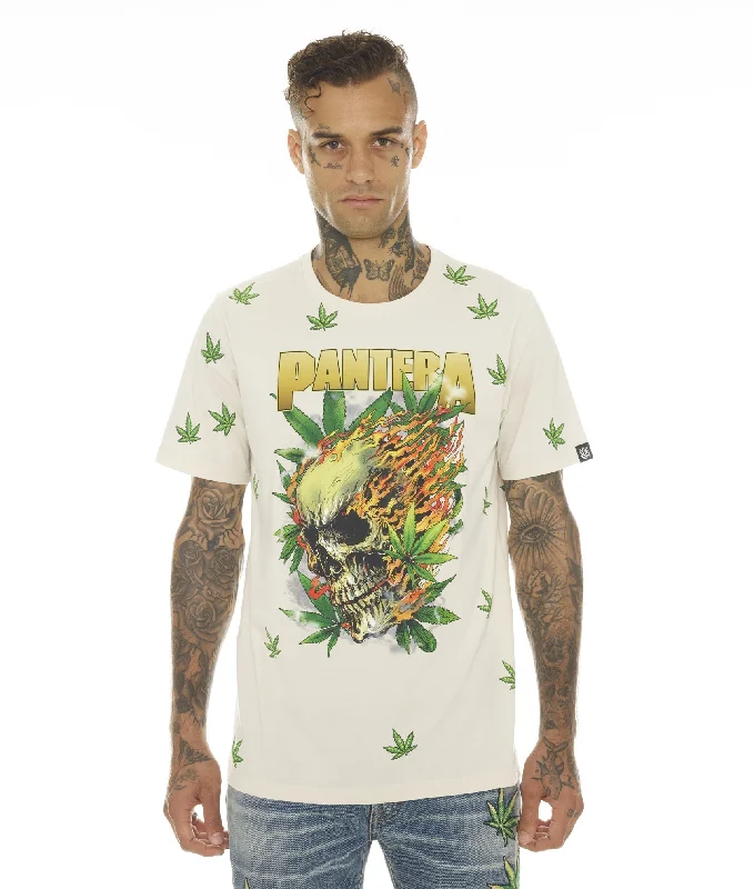 Men's smart - casual checkered t - shirts for semi - formal occasionsT-SHIRT SHORT SLEEVE CREW NECK TEE "PANTERA 420" IN CREAM Men's smart - casual checkered t - shirts for semi - formal occasionsT-SHIRT SHORT SLEEVE CREW NECK TEE "PANTERA 420" IN CREAM