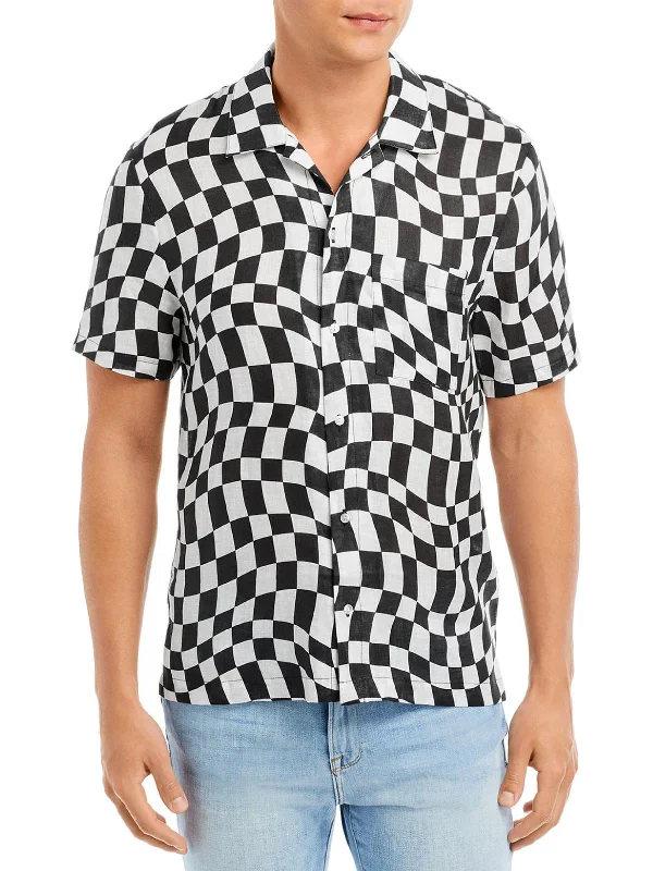 Men's plus - size pocket t - shirts with a classic lookThe Cabana Womens Linen Checkered Button-Down Top Men's plus - size pocket t - shirts with a classic lookThe Cabana Womens Linen Checkered Button-Down Top