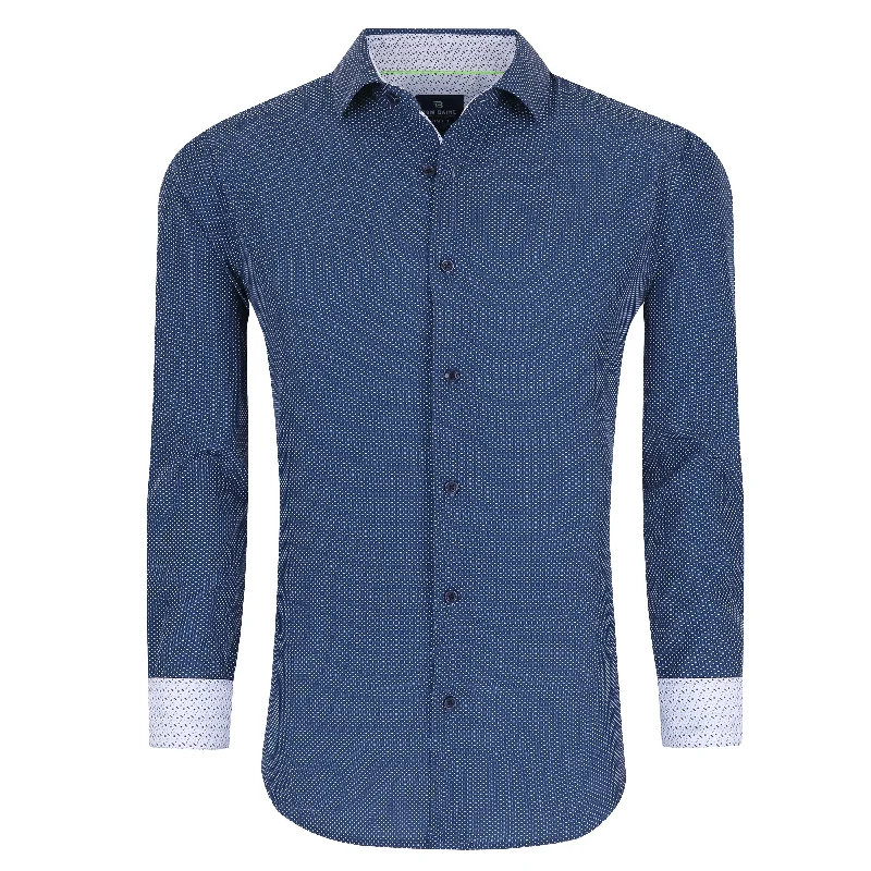 Men's long - sleeve henley t - shirts with button - down placketsTom Baine Slim Fit Performance Long Sleeve Geometric Button Down