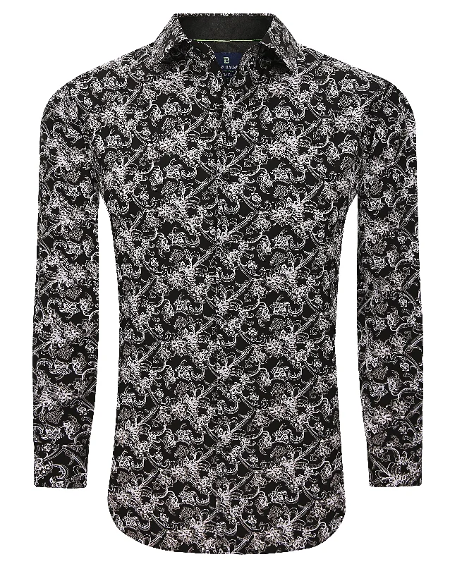 Men's slim - fit graphic t - shirts with vintage rock band printsTom Baine Slim Fit Performance Long Sleeve Geometric Button Down Men's slim - fit graphic t - shirts with vintage rock band printsTom Baine Slim Fit Performance Long Sleeve Geometric Button Down