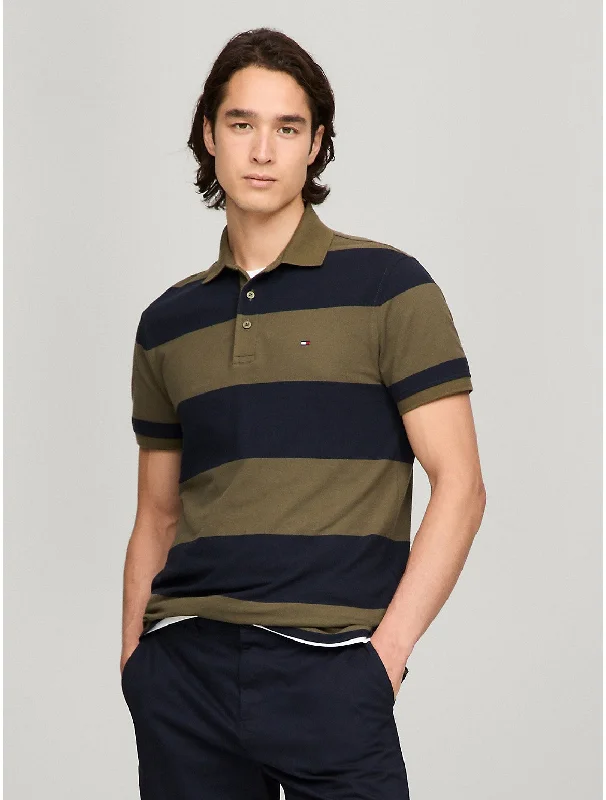 Men's mock - neck t - shirts with a modern and sleek styleTommy Hilfiger Men's Rugby Stripe Slim Fit Polo Men's mock - neck t - shirts with a modern and sleek styleTommy Hilfiger Men's Rugby Stripe Slim Fit Polo