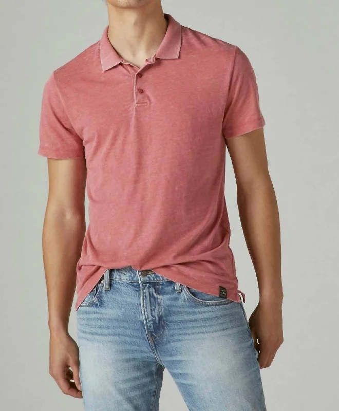 Men's ribbed t - shirts with a textured finish for added styleVenice Burnout Pique Short Sleeve Polo In Mineral Red Men's ribbed t - shirts with a textured finish for added styleVenice Burnout Pique Short Sleeve Polo In Mineral Red