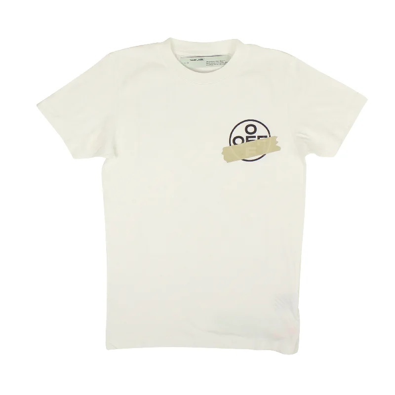 Men's mock - neck t - shirts with a modern and sleek styleWhite Beige Tape Arrows T-Shirt Men's mock - neck t - shirts with a modern and sleek styleWhite Beige Tape Arrows T-Shirt