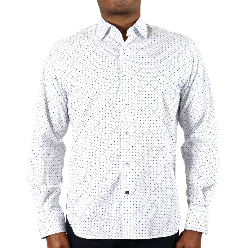 Men's tie - dye t - shirts with a bohemian styleWhite with Blue Squares & Ovals