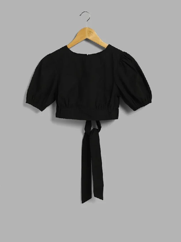 Y&F Kids Black Tie-up Crop Top