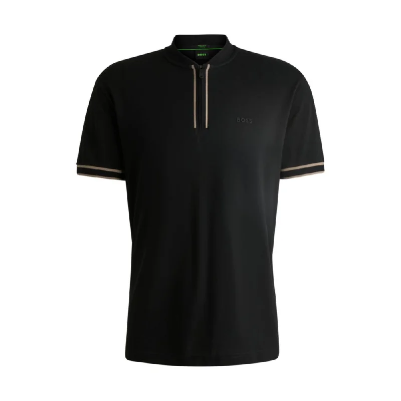 Men's eco - friendly recycled t - shirts for sustainable fashion choicesZip-neck polo shirt in stretch-cotton piqu